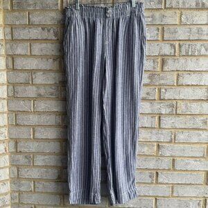 Briggs Linen Blend Elastic Waist Pull On Striped Pants Women's Size L